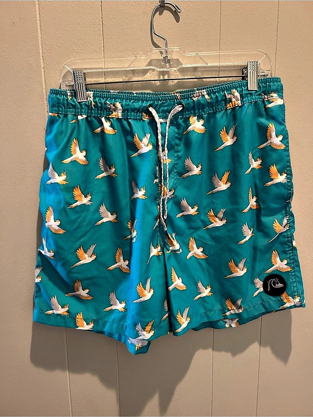 Quiksilver Bird Print Swim Trunks in Blue